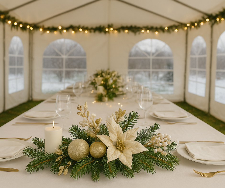 Wnętrze namiotu imprezowego zimą