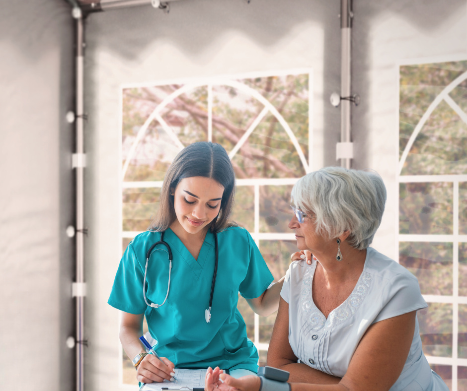 Strefa zdrowia w namiocie z oknami witrażowymi