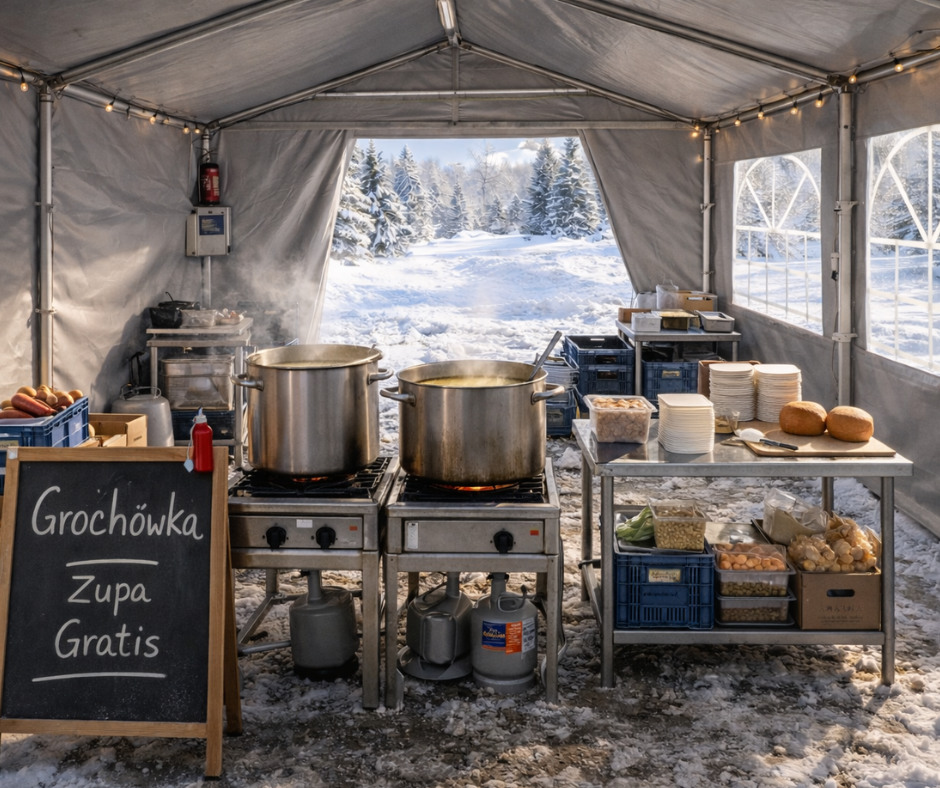 Kuchnia polowa w namiocie gastronomicznym